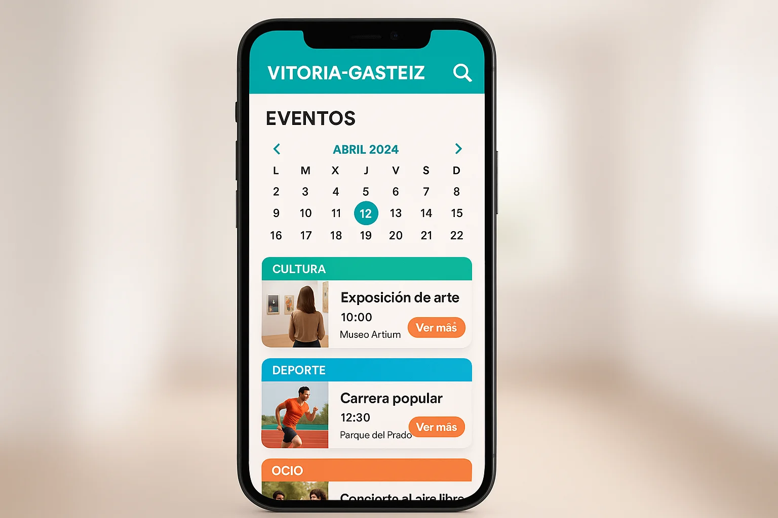 Captura de la app TxoriON mostrando agenda de eventos ciudadanos
